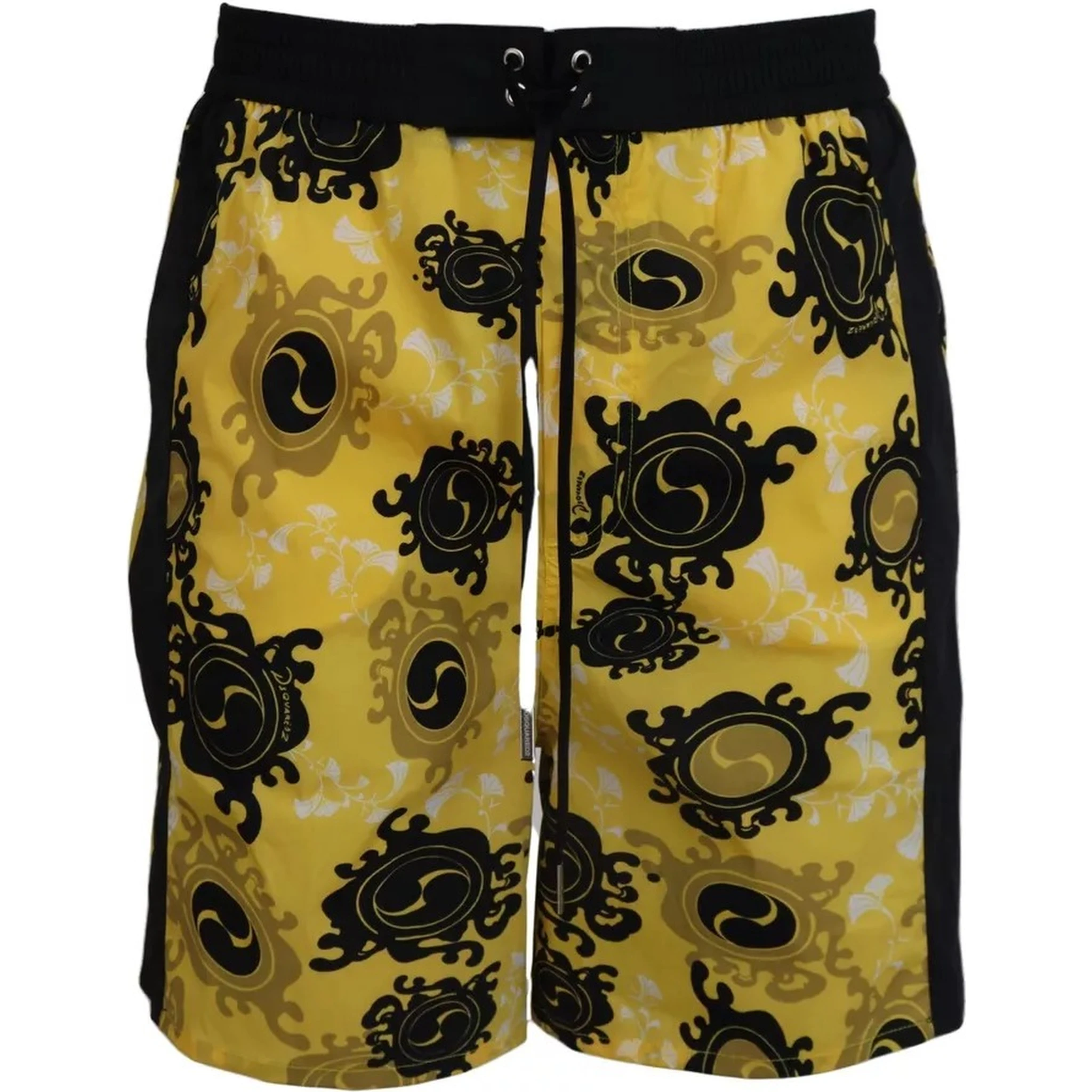 Yellow Black Printed Nylon Beachwear Shorts Swimwear