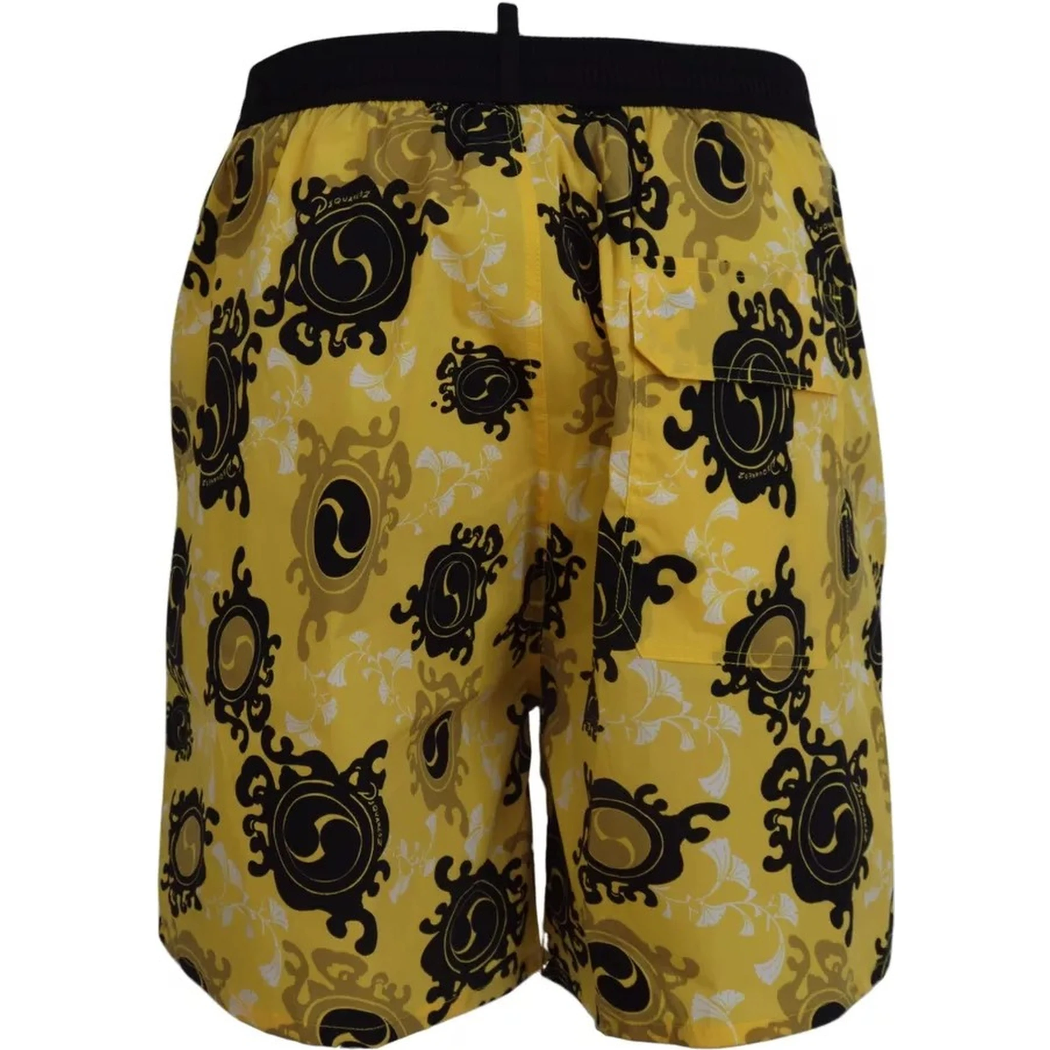 Yellow Black Printed Nylon Beachwear Shorts Swimwear
