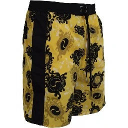 Yellow Black Printed Nylon Beachwear Shorts Swimwear