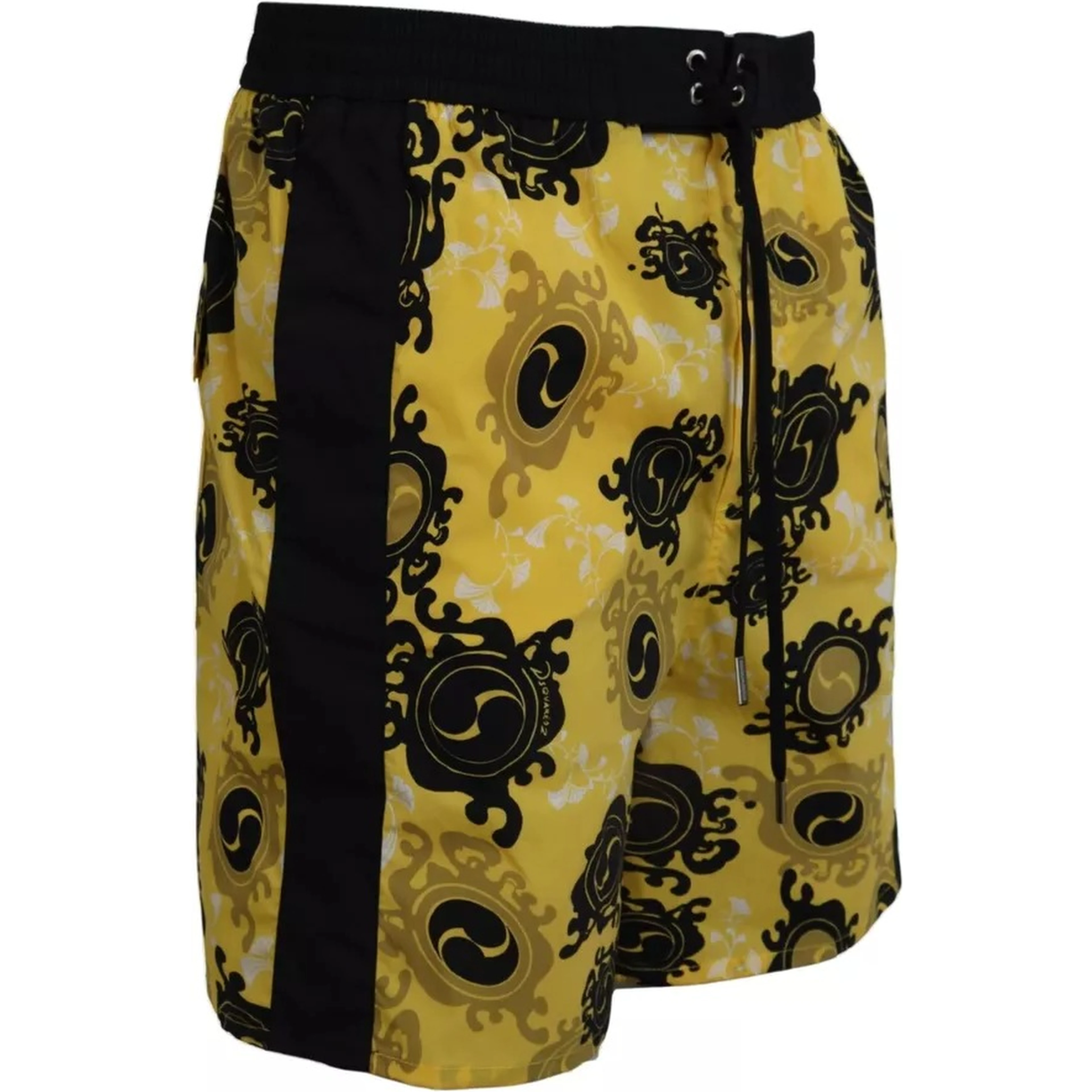 Yellow Black Printed Nylon Beachwear Shorts Swimwear