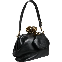 Black Calfskin Leather Shoulder Clutch Bag