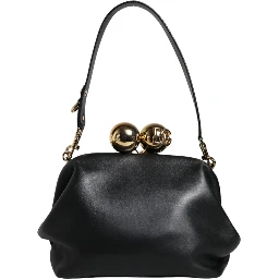 Black Calfskin Leather Shoulder Clutch Bag