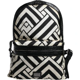 Black White Nylon Leather Travel Back Pack Bag