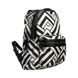 Black White Nylon Leather Travel Back Pack Bag