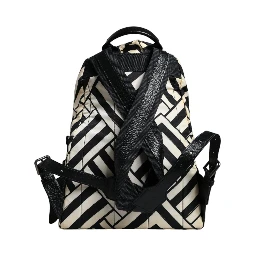 Black White Nylon Leather Travel Back Pack Bag