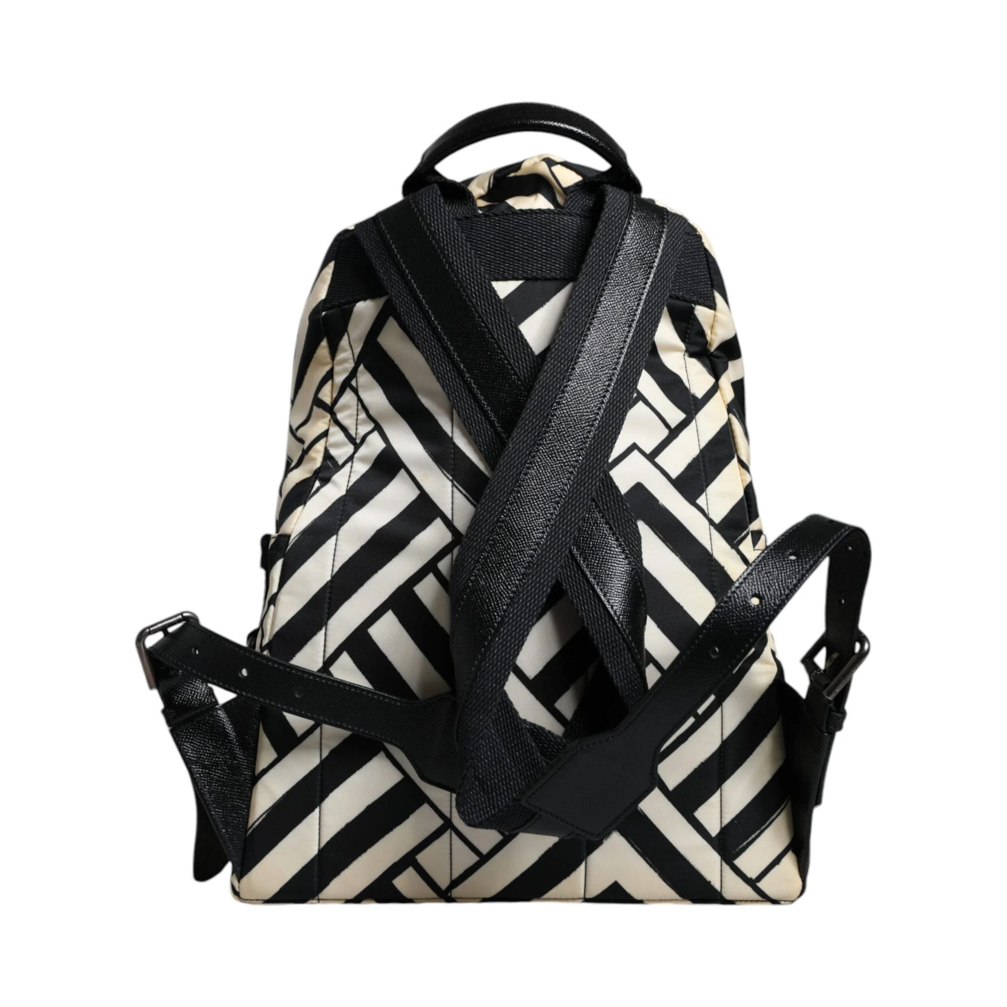 Black White Nylon Leather Travel Back Pack Bag