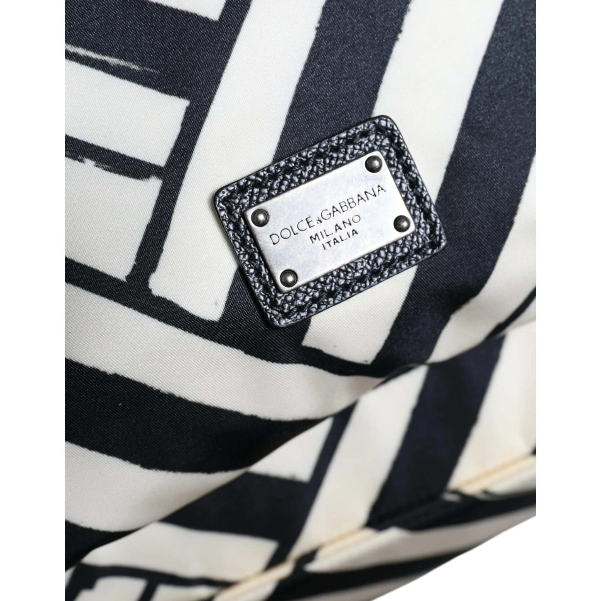 Black White Nylon Leather Travel Back Pack Bag