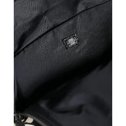 Black White Nylon Leather Travel Back Pack Bag