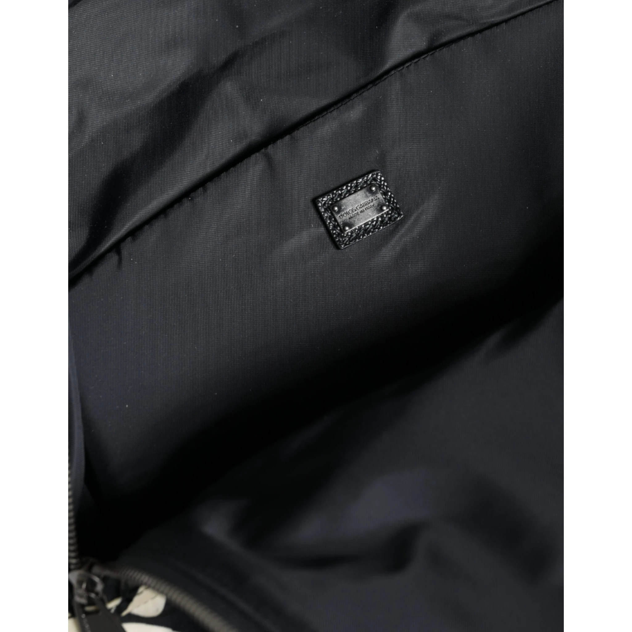 Black White Nylon Leather Travel Back Pack Bag