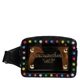 Black Leather LED Logo Belt Waist Fanny Pack Bag