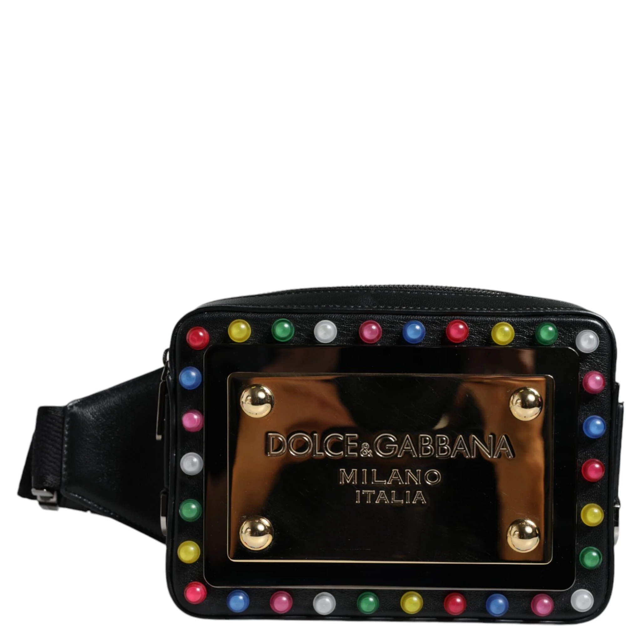 Black Leather LED Logo Belt Waist Fanny Pack Bag