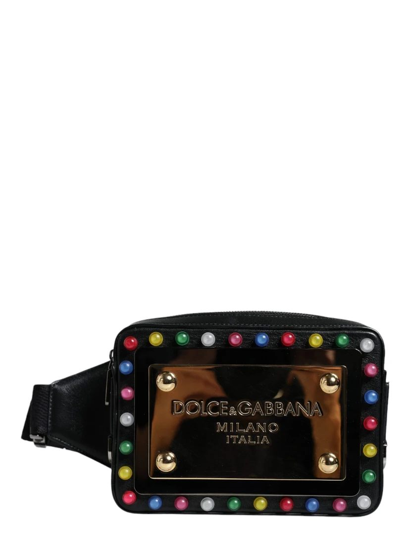 Black Leather LED Logo Belt Waist Fanny Pack Bag