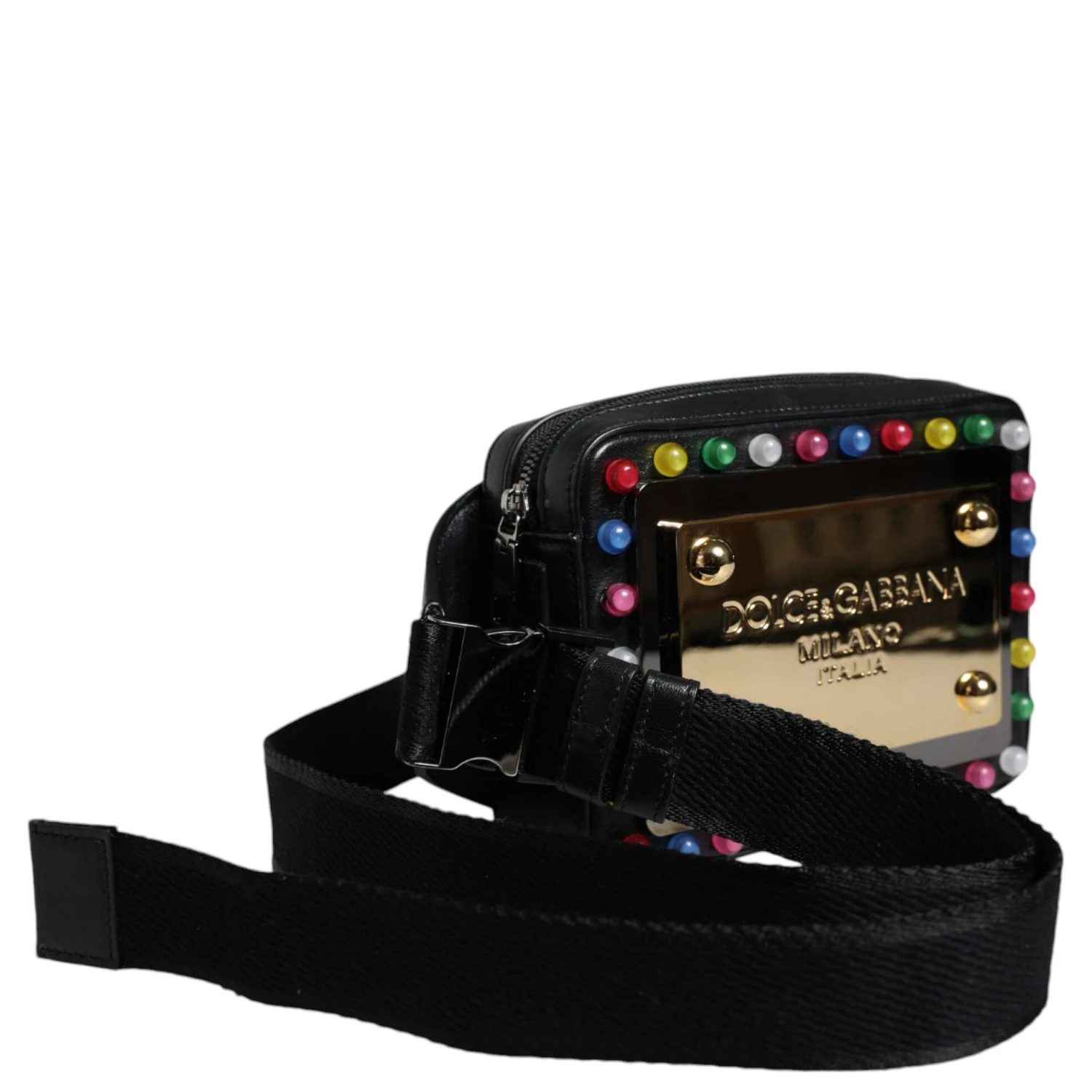 Black Leather LED Logo Belt Waist Fanny Pack Bag