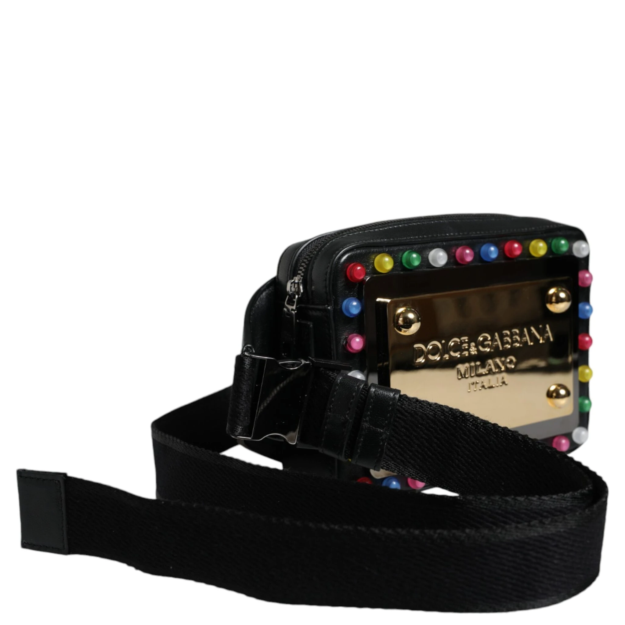 Black Leather LED Logo Belt Waist Fanny Pack Bag