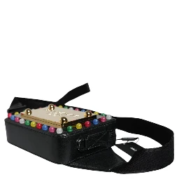 Black Leather LED Logo Belt Waist Fanny Pack Bag