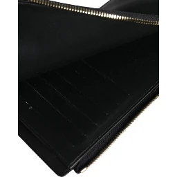 Black Leather Logo Plaque Neck Strap Card Coin Wallet