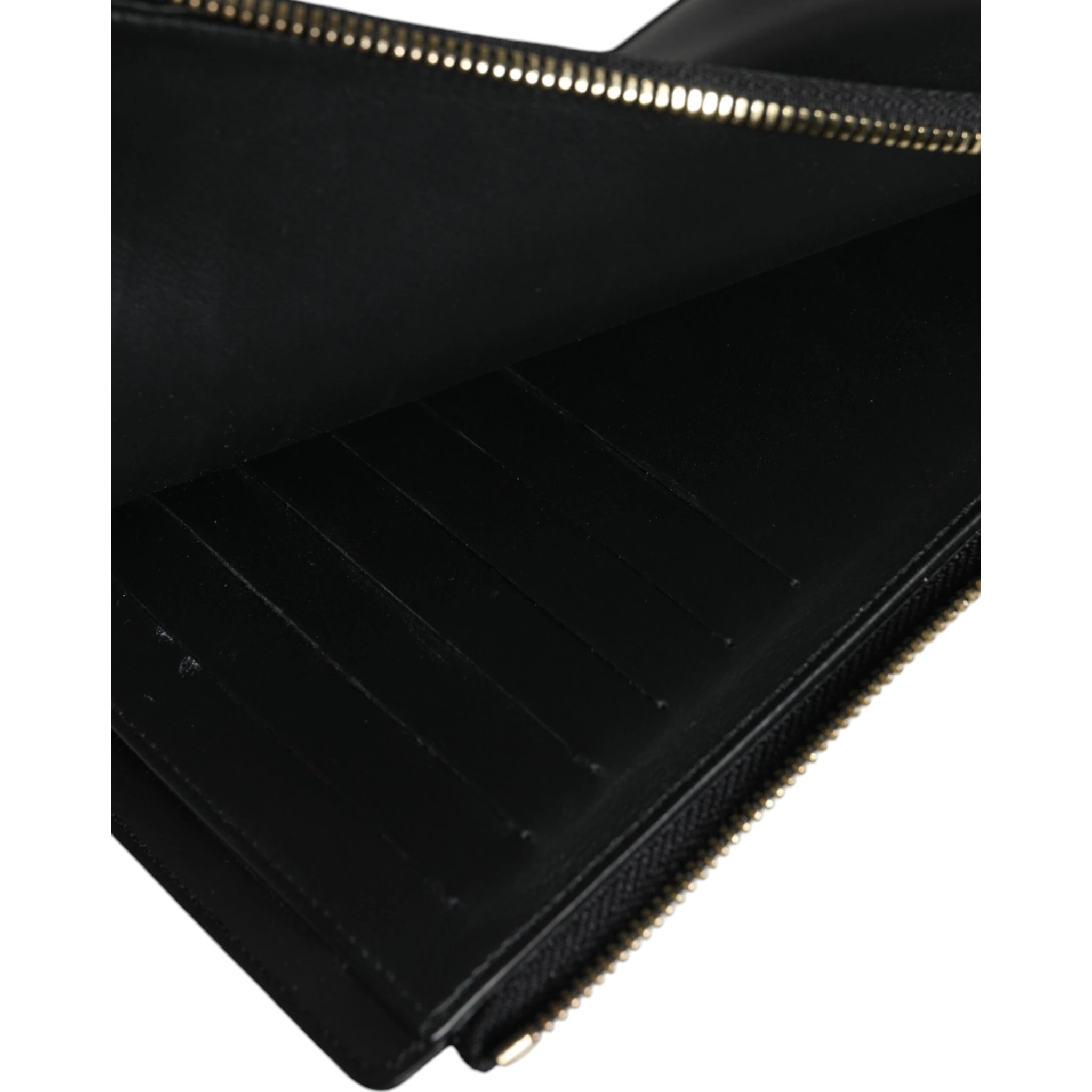 Black Leather Logo Plaque Neck Strap Card Coin Wallet