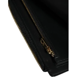 Black Leather Logo Plaque Neck Strap Card Coin Wallet