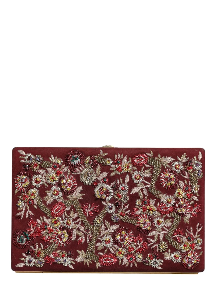 Bordeaux Velvet Gold Frame Clutch Evening Bag