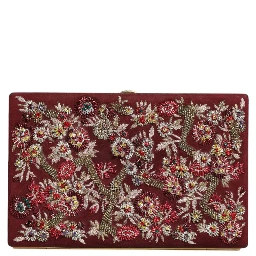 Bordeaux Velvet Gold Frame Clutch Evening Bag