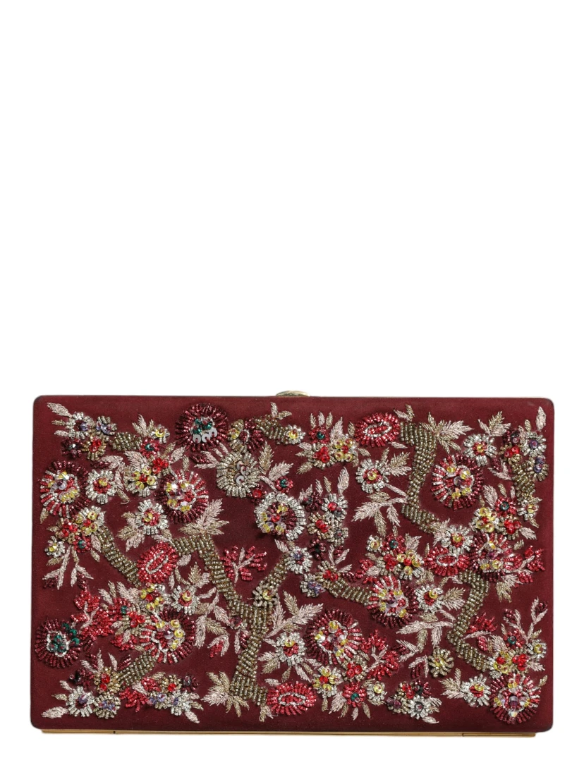 Bordeaux Velvet Gold Frame Clutch Evening Bag