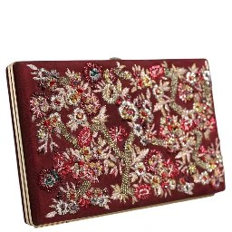 Bordeaux Velvet Gold Frame Clutch Evening Bag