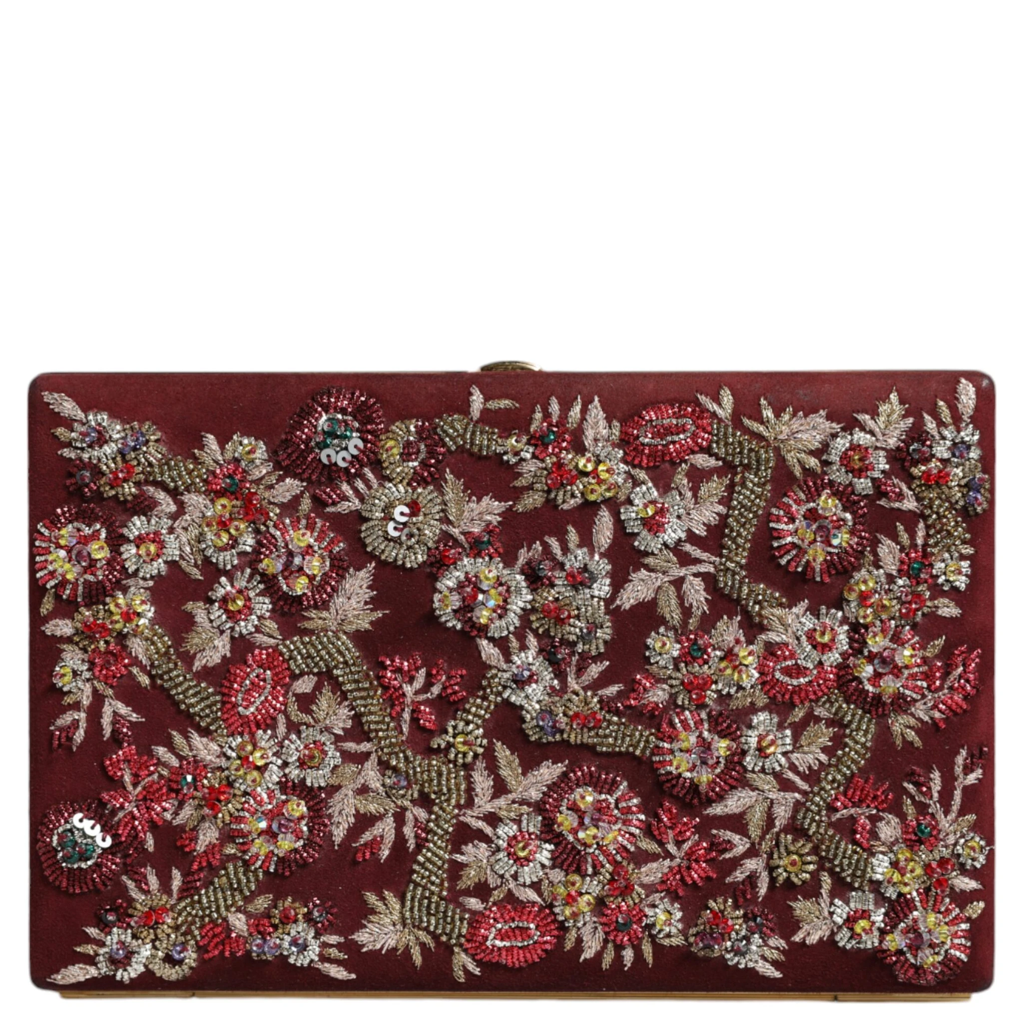 Bordeaux Velvet Gold Frame Clutch Evening Bag