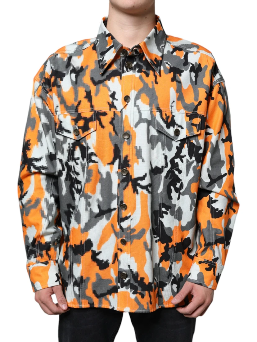 Multicolor Camouflage Cotton Denim Collared Jacket