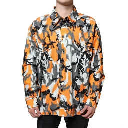 Multicolor Camouflage Cotton Denim Collared Jacket