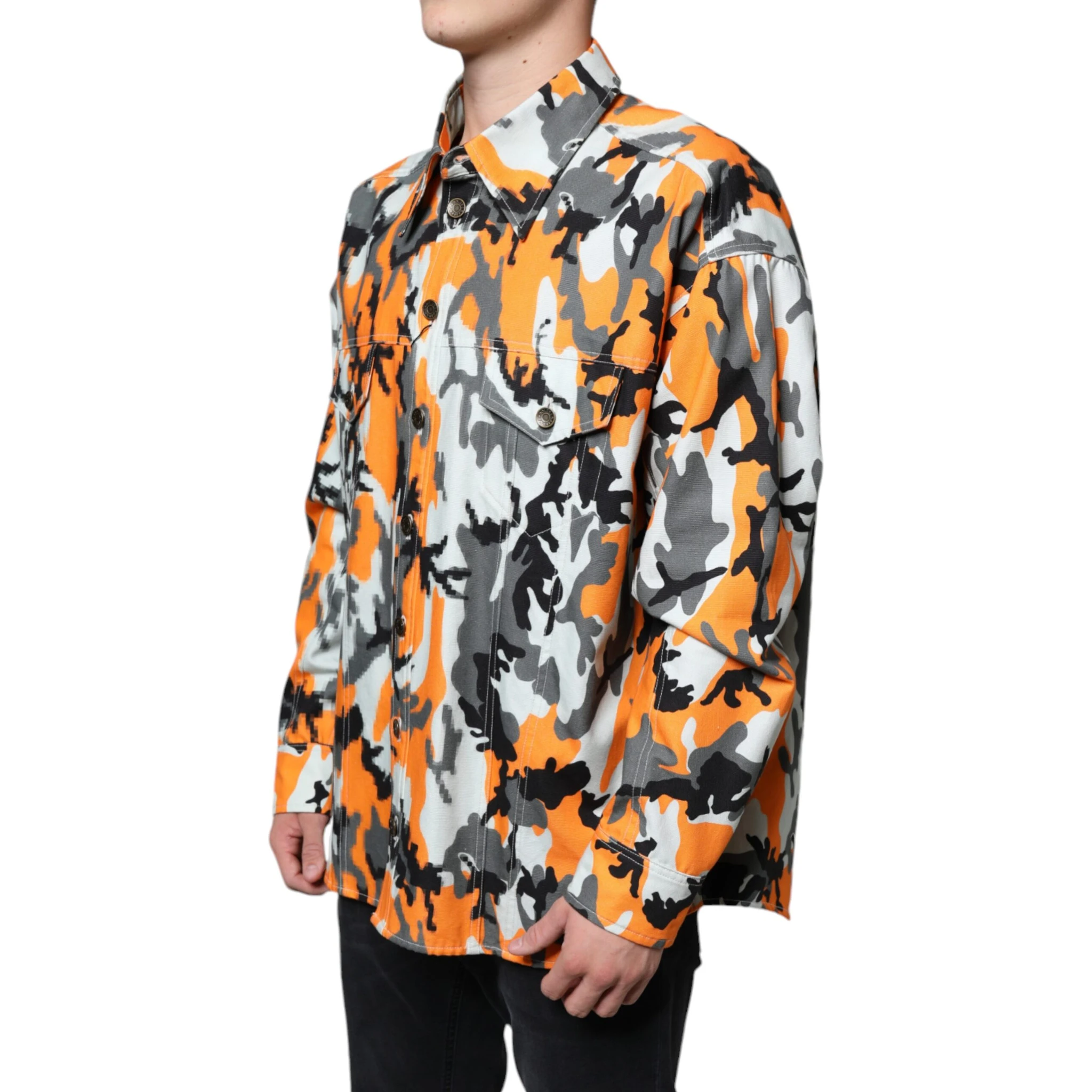 Multicolor Camouflage Cotton Denim Collared Jacket