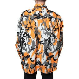 Multicolor Camouflage Cotton Denim Collared Jacket