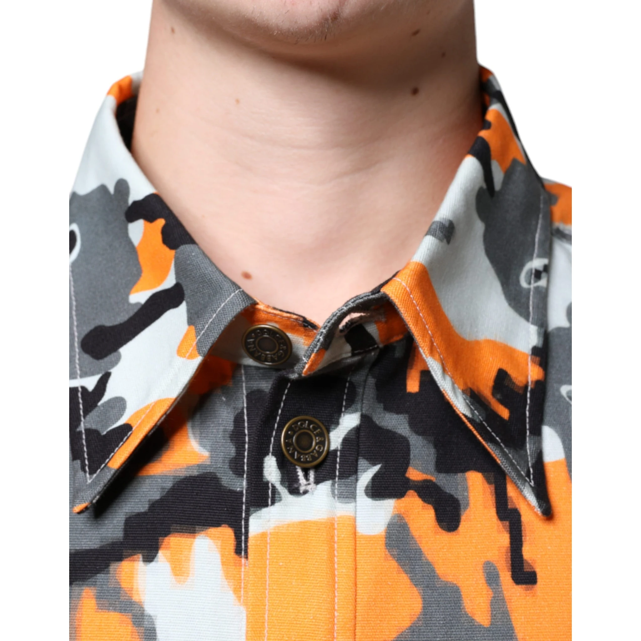 Multicolor Camouflage Cotton Denim Collared Jacket