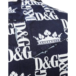 Blue Crown Logo Print Slim Fit Cotton Shirt