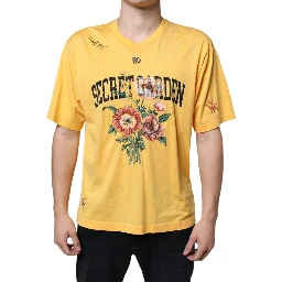 Yellow Secret Graden Floral Cotton Crew Neck T-shirt