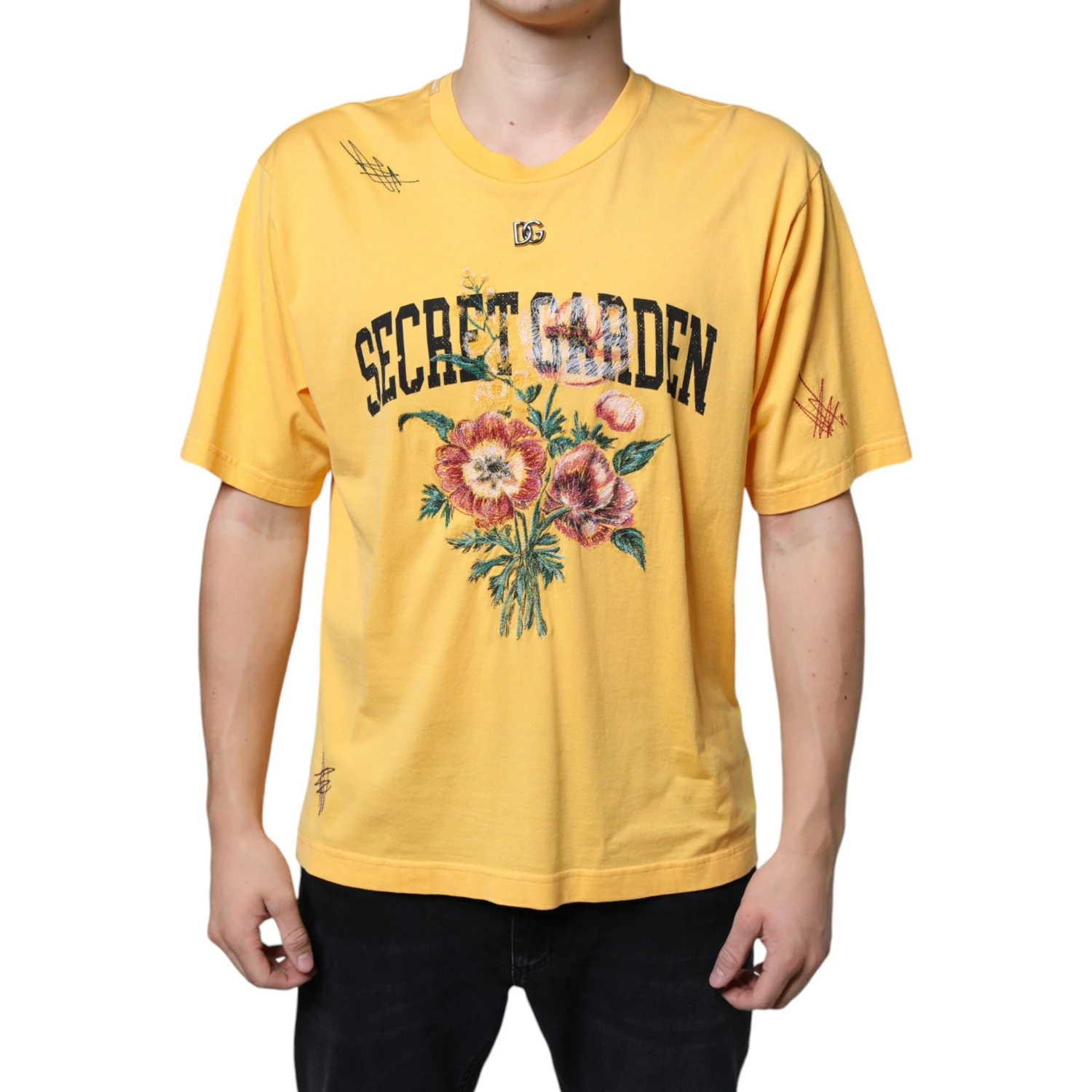Yellow Secret Graden Floral Cotton Crew Neck T-shirt