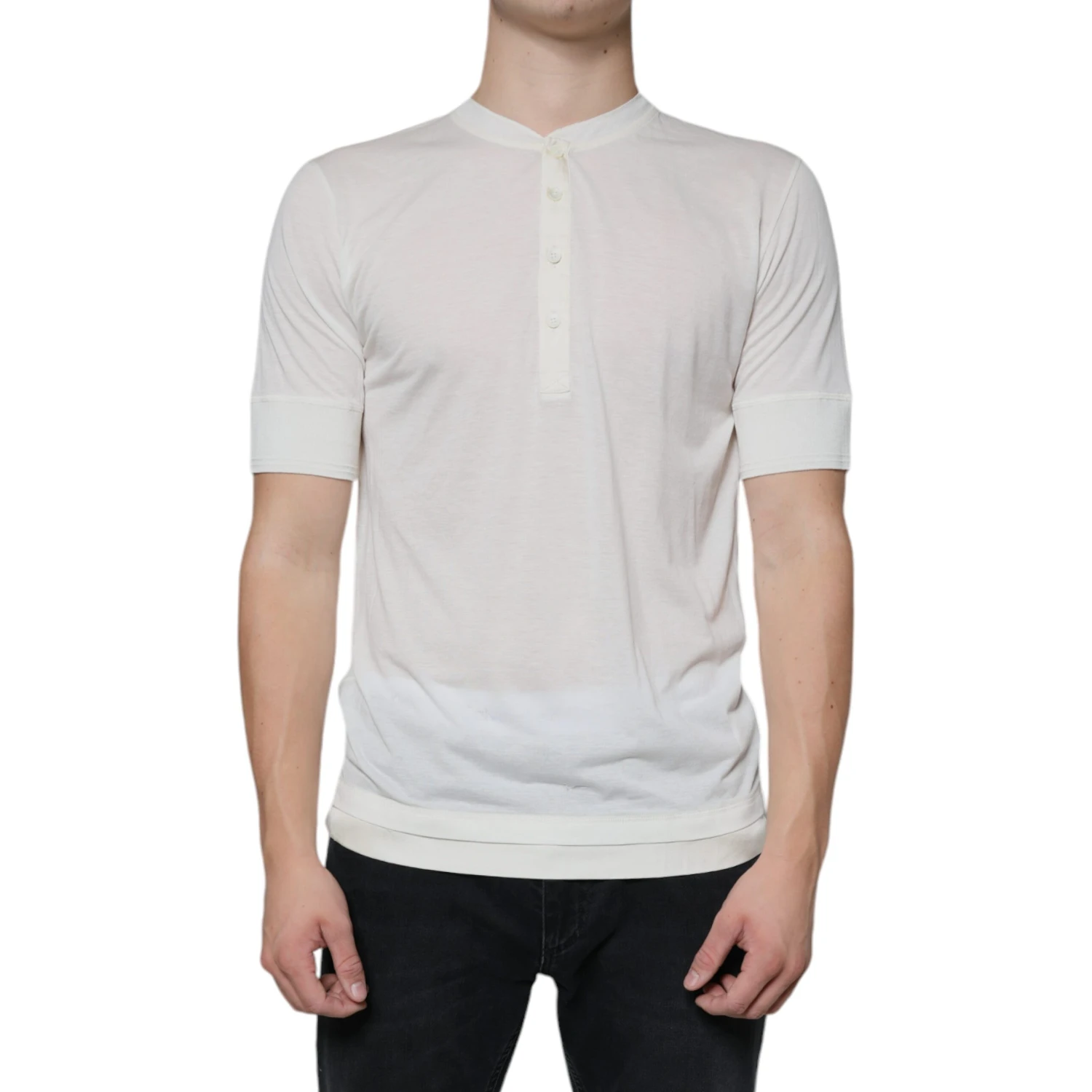 Off White Cotton Short Sleeves T-shirt