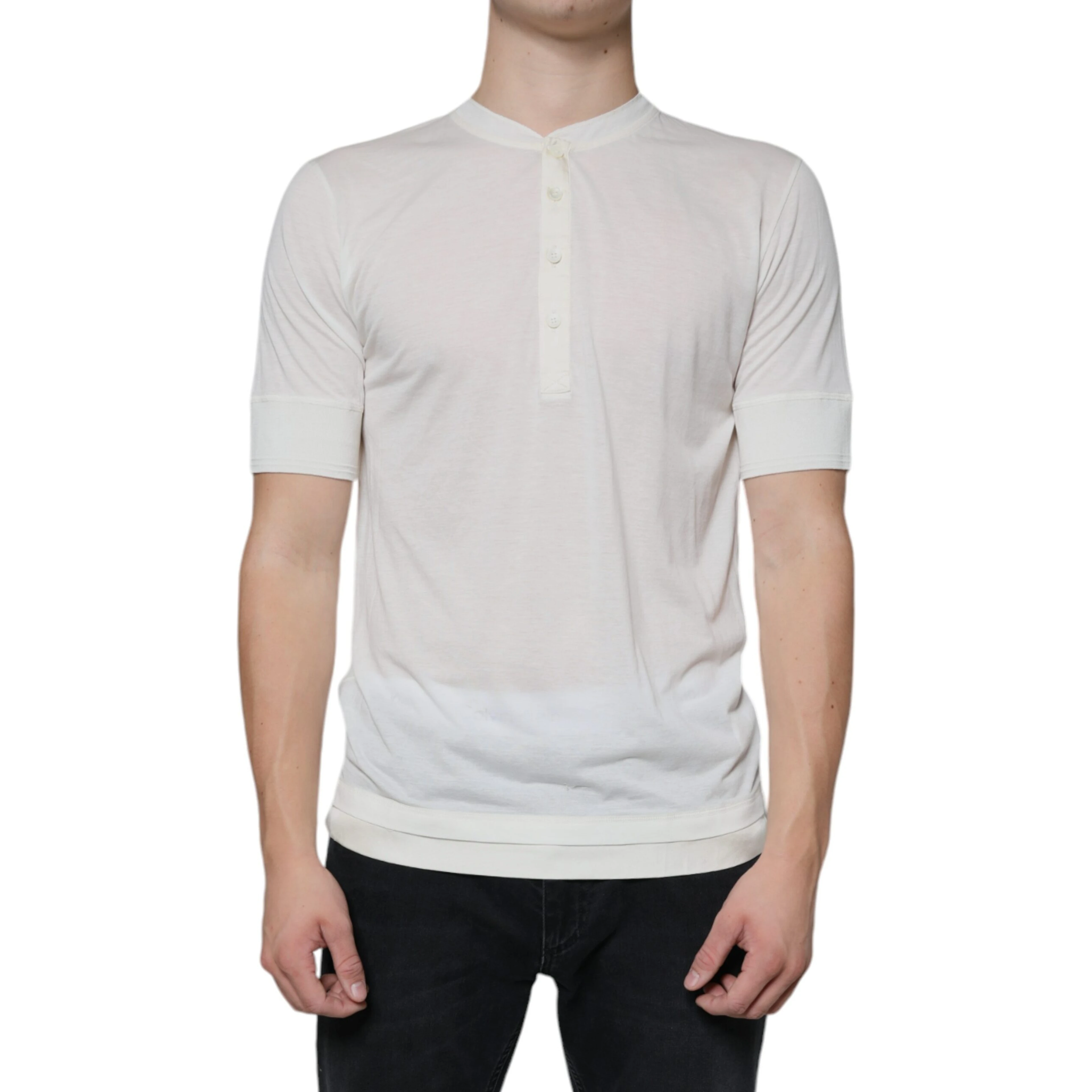 Off White Cotton Short Sleeves T-shirt
