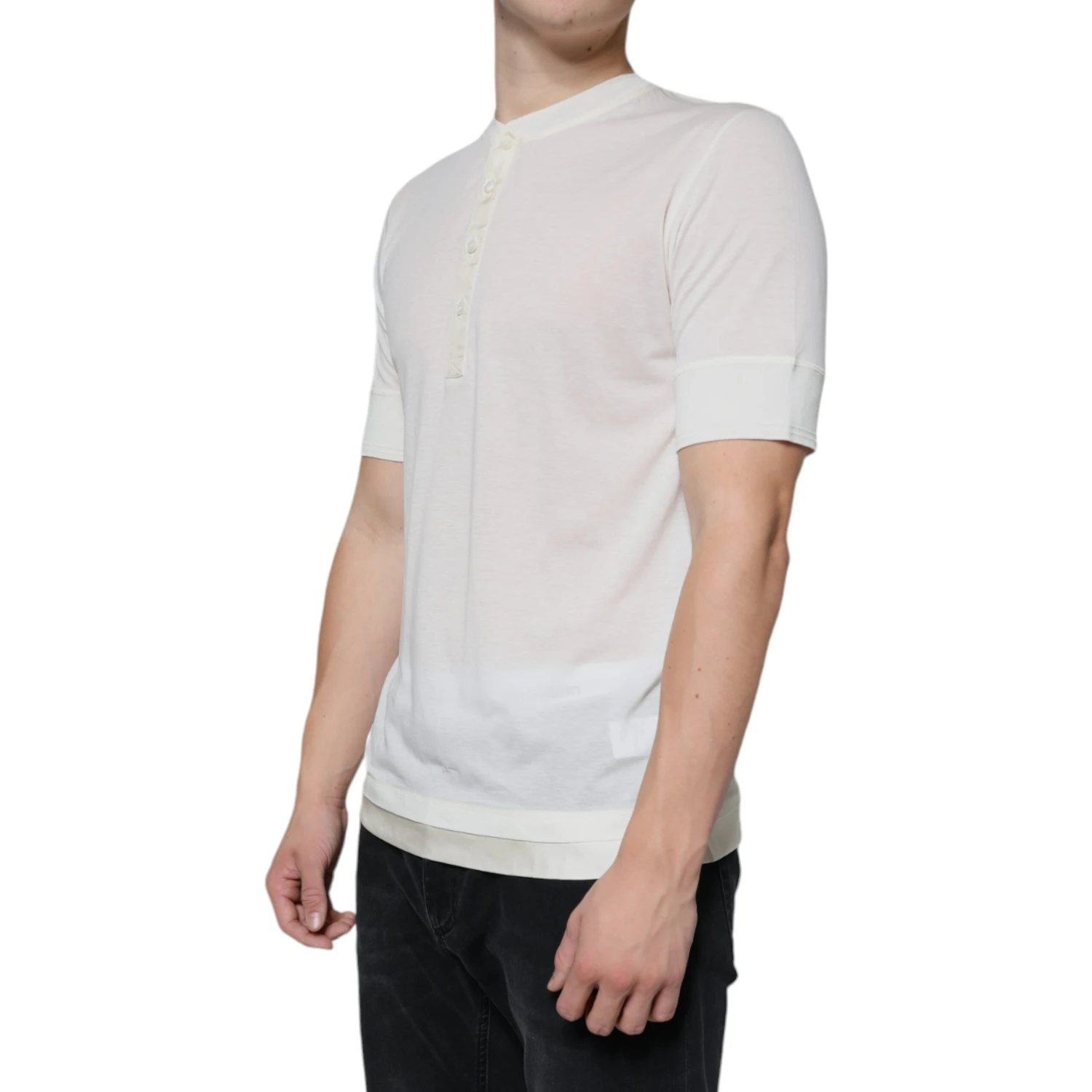 Off White Cotton Short Sleeves T-shirt