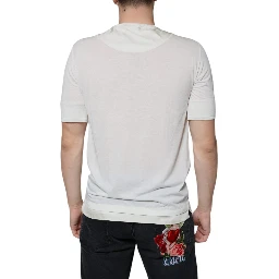 Off White Cotton Short Sleeves T-shirt