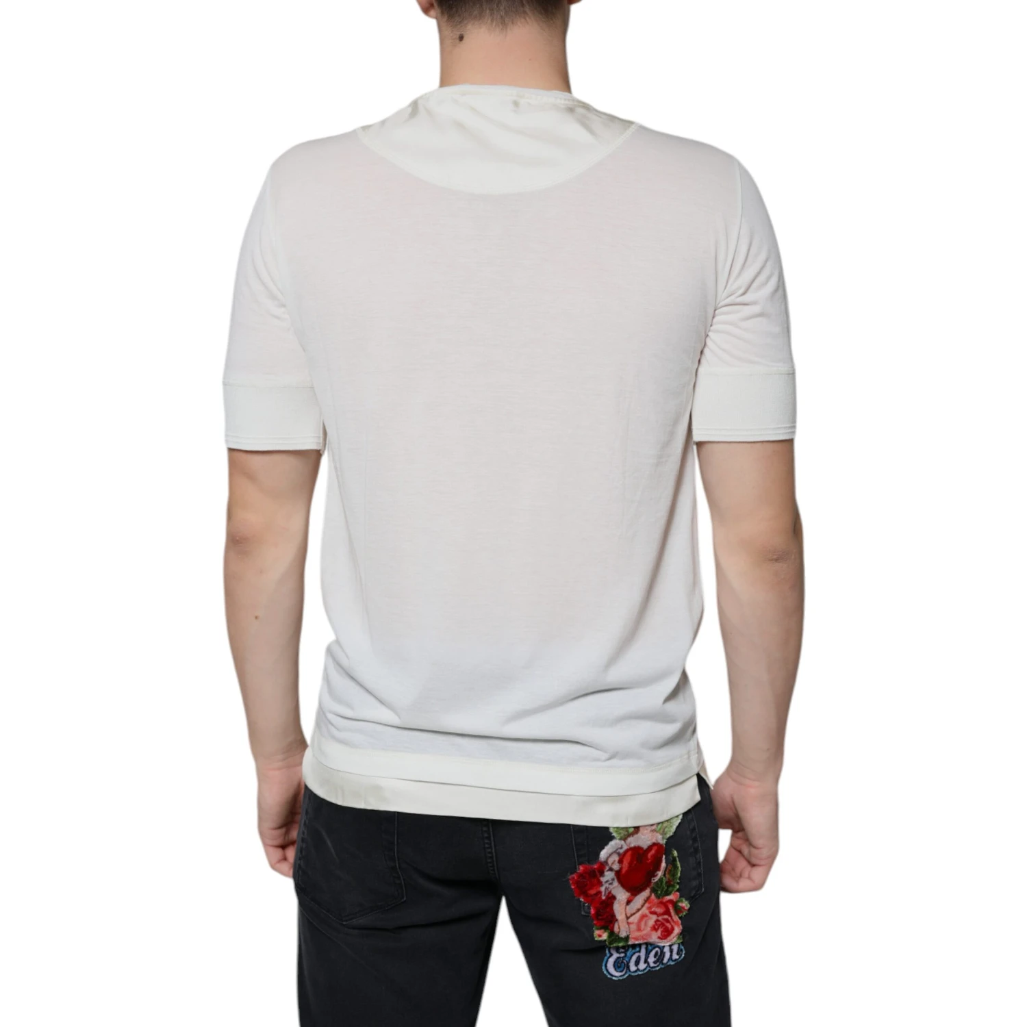 Off White Cotton Short Sleeves T-shirt