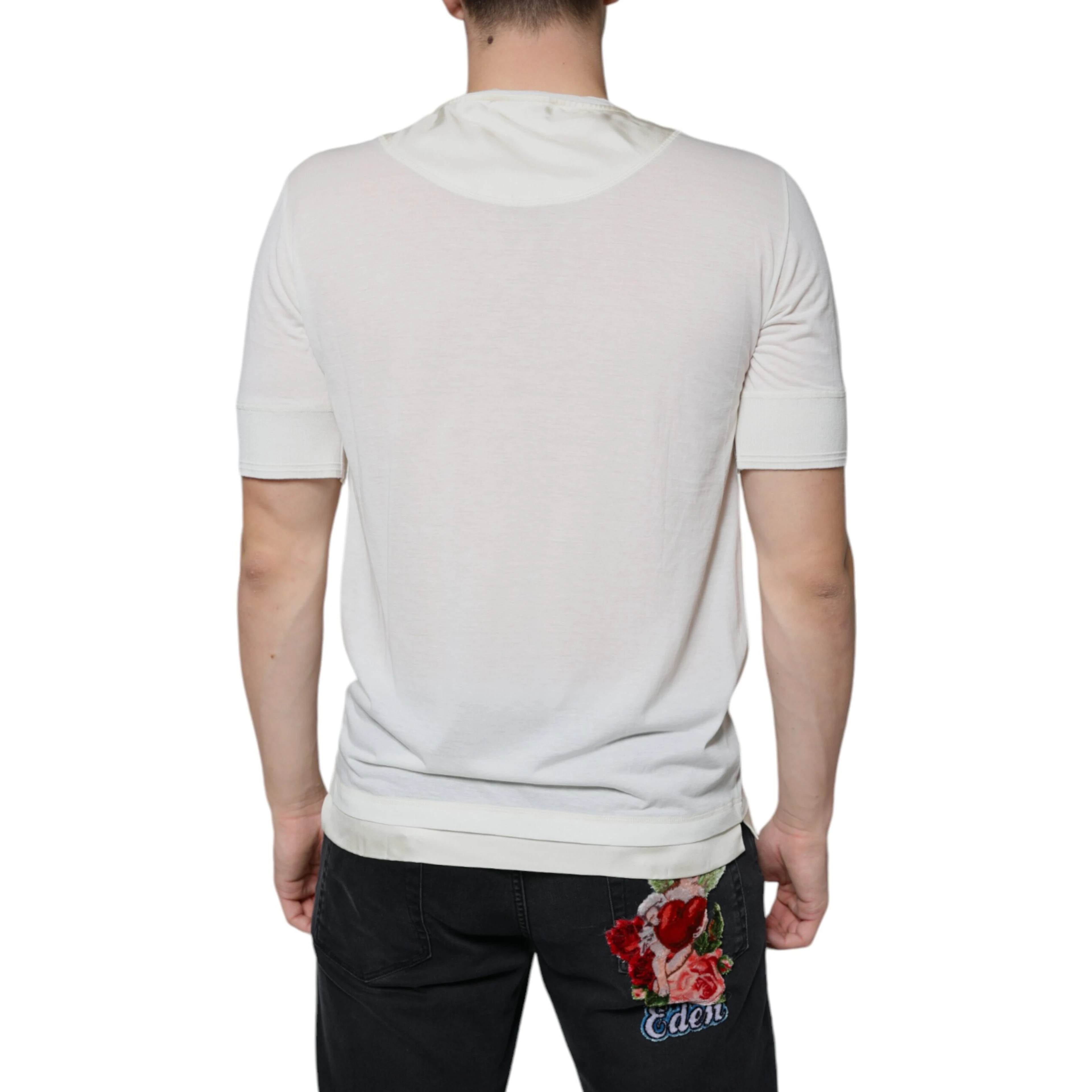 Off White Cotton Short Sleeves T-shirt