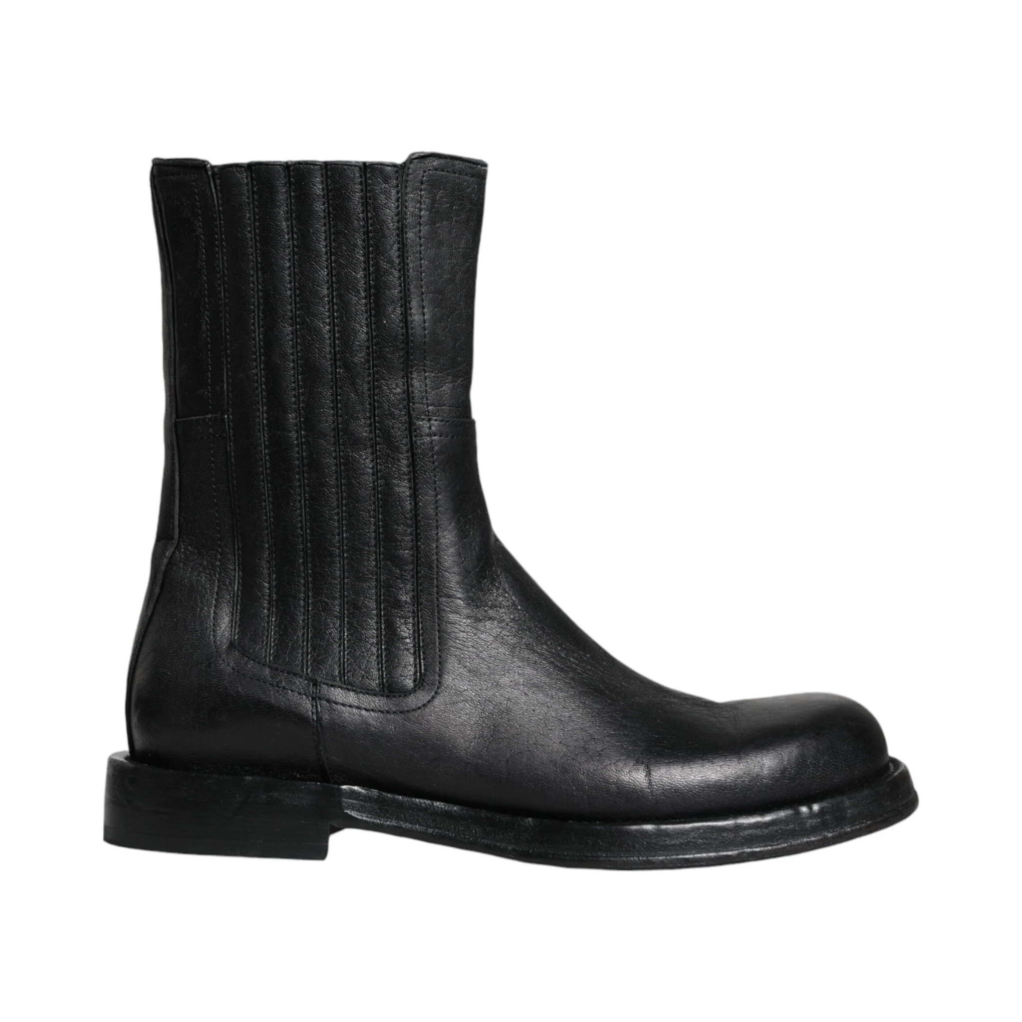 Black Horse Leather Mid Calf Boots Shoes