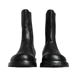 Black Horse Leather Mid Calf Boots Shoes