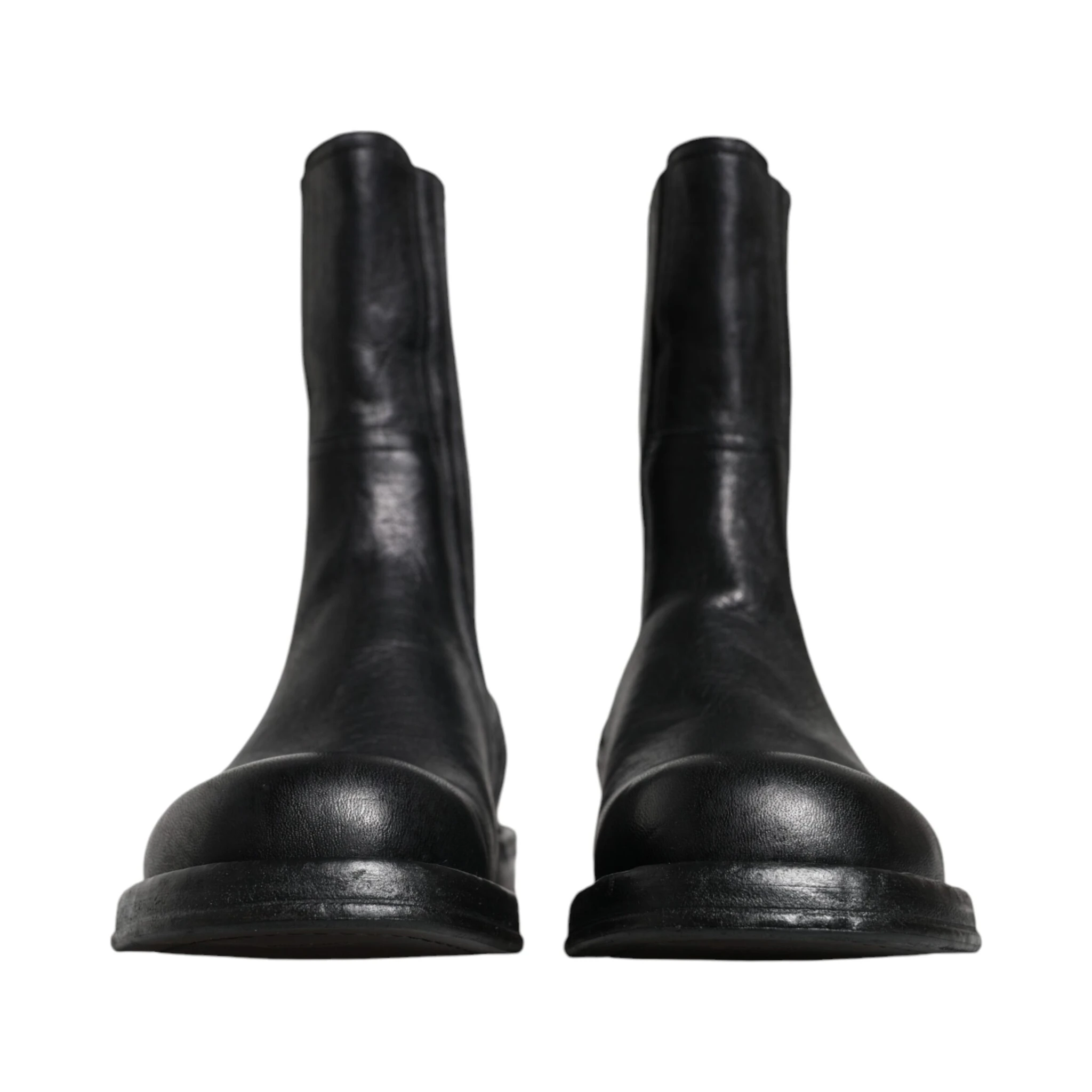 Black Horse Leather Mid Calf Boots Shoes