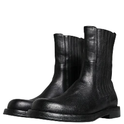 Black Horse Leather Mid Calf Boots Shoes