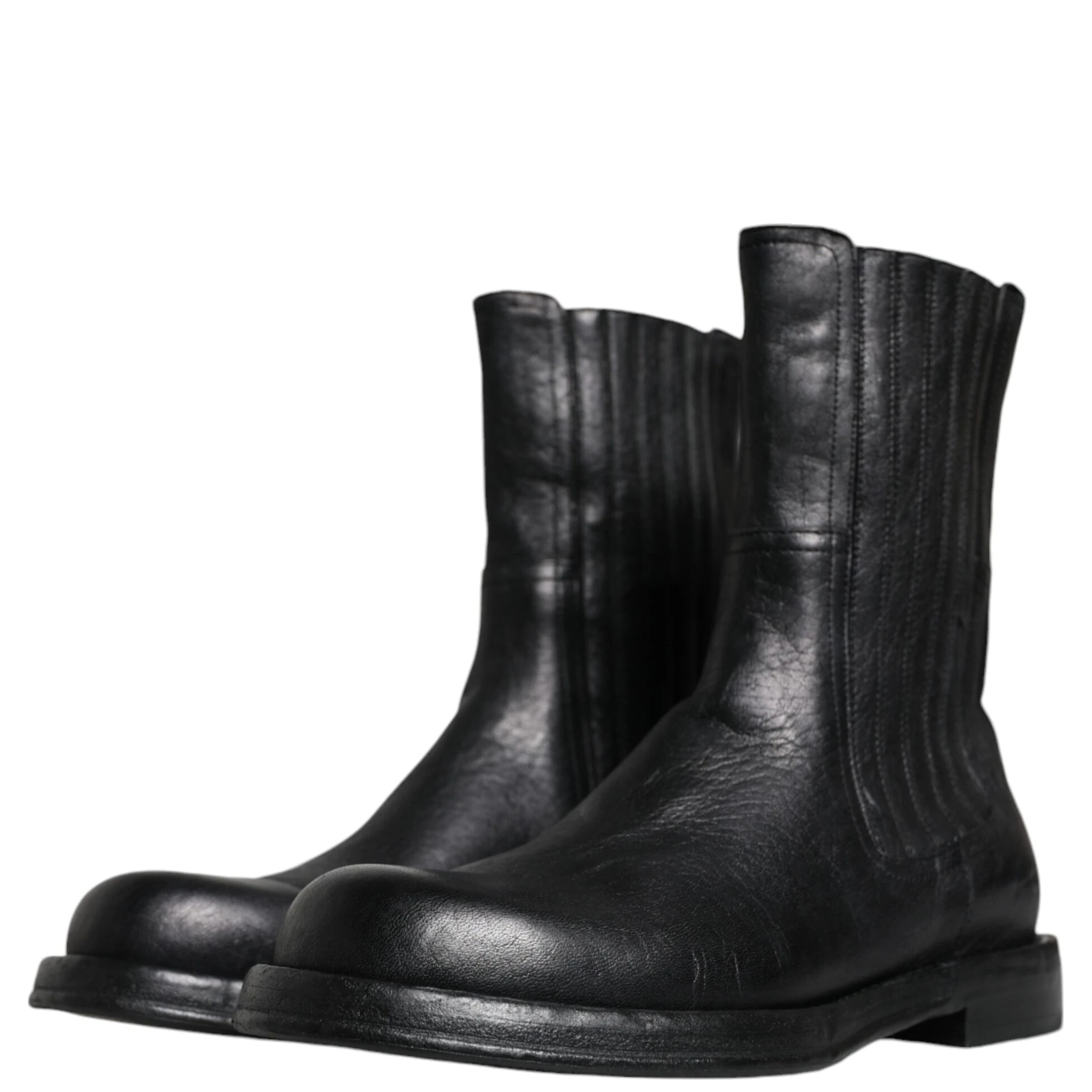 Black Horse Leather Mid Calf Boots Shoes