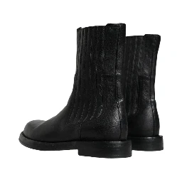 Black Horse Leather Mid Calf Boots Shoes