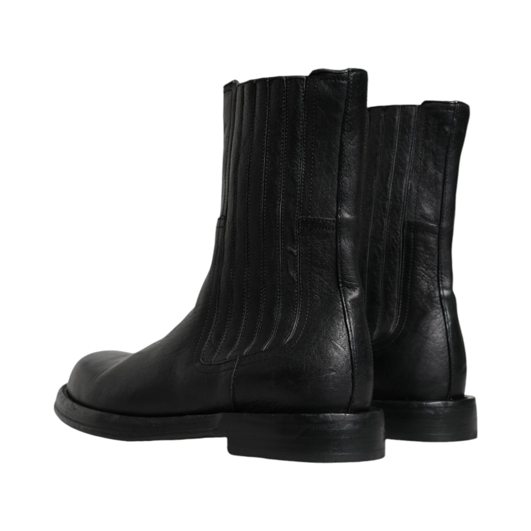 Black Horse Leather Mid Calf Boots Shoes