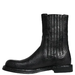 Black Horse Leather Mid Calf Boots Shoes