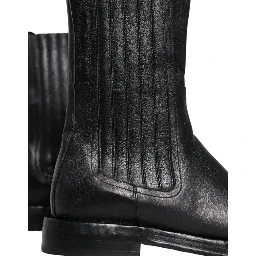 Black Horse Leather Mid Calf Boots Shoes